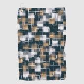 トレンディーブルー金ゴールドブラウン白黒プレイド ゴルフタオル (正面)