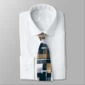 トレンディーブルー金ゴールドブラウン白黒プレイド ネクタイ (タイ)