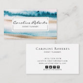 トレンディーブルー金ゴールド水彩ブラシストロークエレガント 名刺 (正面/裏面)