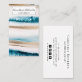 トレンディーブルー金ゴールド水彩手作りイヤリング  名刺 (正面/裏面)