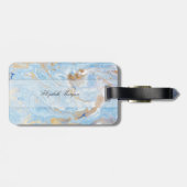 トレンディーブルー金ゴールド石の大理石テクスチャ、モノグラム ラゲッジタグ (裏面横)