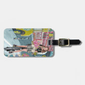 トレンディーブルー&イエローサイクリングガールインブルックリンNY ラゲッジタグ (正面横)