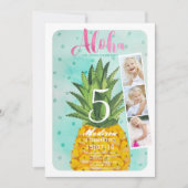トレンディーブルー&イエロー熱帯性パイナップルフルーツ 招待状 (正面)