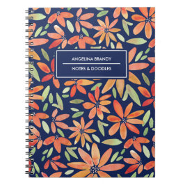 トレンディーブルー&オレンジ水彩花手帳 ノートブック