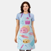 トレンディーブルー&ピンク爪、 ネイルサービス気にツールサロン エプロン (着用した状態)