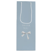 トレンディーブルー&ホワイトリボンボウ結婚ズサンキュー ワインギフトバッグ (正面)