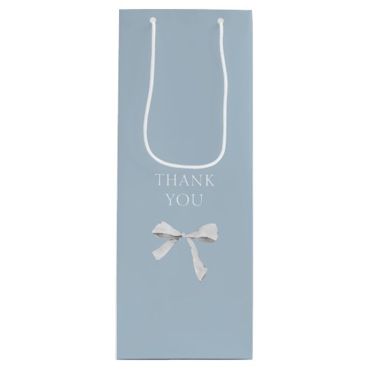 トレンディーブルー&ホワイトリボンボウ結婚ズサンキュー ワインギフトバッグ (正面)