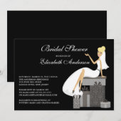 トレンディーブロンドブライドブライダルシャワー招待ブラック 招待状 (正面/裏面)