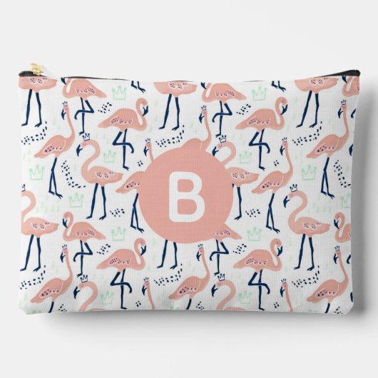 トレンディープリンセスフラミンゴパターンモノグラムピンク アクセサリーポーチ (正面)