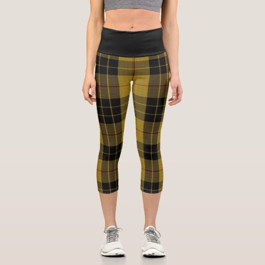 トレンディープレイドイエローブラックタータンチェックカプリスヨガ カプリレギンス (正面)