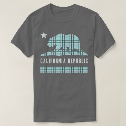 トレンディープレイドカリフォルニアリパブリック熊の国旗 Tシャツ (デザイン正面)