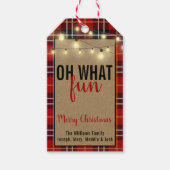 トレンディープレイド |赤と黒のプレイドおもしろいタイポグラフィ ギフトタグ (正面)