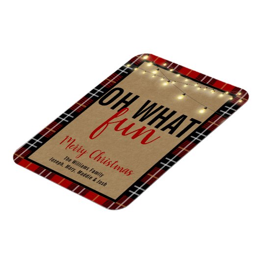 トレンディープレイド |赤と黒のプレイドおもしろいタイポグラフィ マグネット (左側)