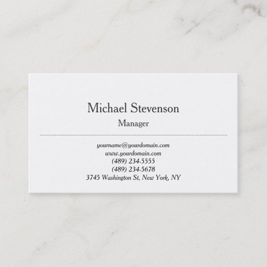 トレンディープレインシッククラシカルホワイトビジネスカード 名刺 (正面)