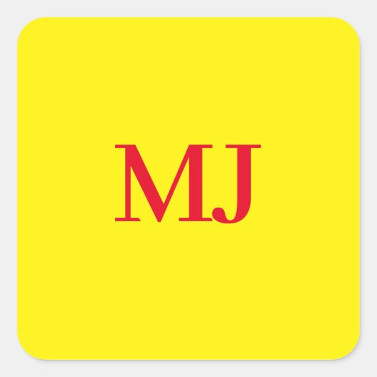 トレンディープレーンシンプルイエローレッドモノグラムイニシャル スクエアシール (正面)