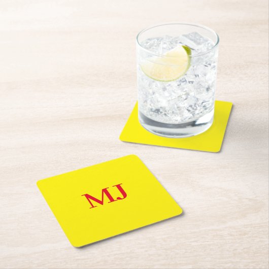 トレンディープレーンシンプルイエローレッドモノグラムイニシャル スクエアペーパーコースター (インサイチュ)