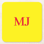 トレンディープレーンシンプルイエローレッドモノグラムイニシャル スクエアペーパーコースター (正面)