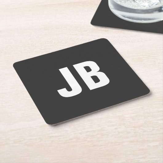 トレンディープレーンシンプルモノグラはっきりしたムイニシャルブラック スクエアペーパーコースター (アングル)