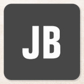 トレンディープレーンシンプルモノグラはっきりしたムイニシャルブラック スクエアペーパーコースター (正面)