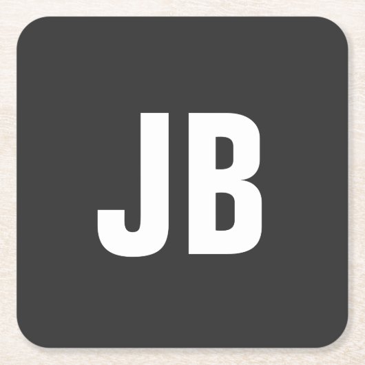 トレンディープレーンシンプルモノグラはっきりしたムイニシャルブラック スクエアペーパーコースター (正面)