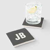 トレンディープレーンシンプルモノグラはっきりしたムイニシャルブラック ストーンコースター (横)