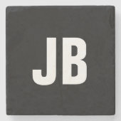 トレンディープレーンシンプルモノグラはっきりしたムイニシャルブラック ストーンコースター (正面)