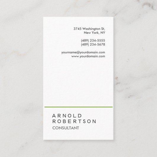 トレンディープレーン・ホワイト・グリーン・コンサルタント・ビジネス・カード 名刺 (正面)