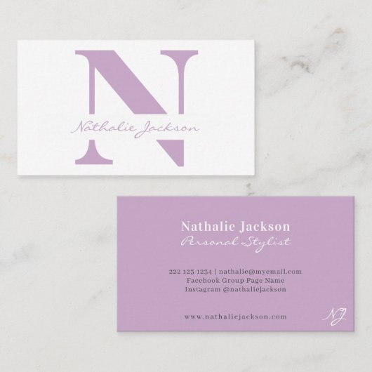 トレンディープロフェッショナルシンプルバイオレットモノグラムの 名刺 (正面/裏面)