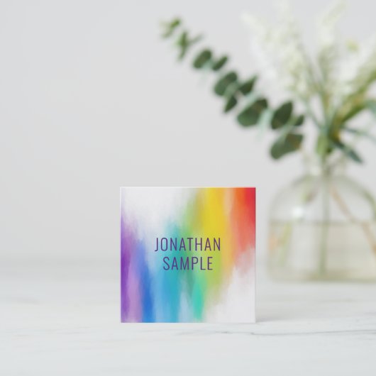 トレンディープロフェッショナルモダンエレガントレインボーカラー スクエア名刺 (スタンド正面)