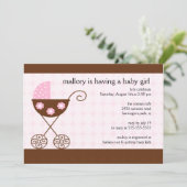 トレンディーベビーガールキャリッジベビーシャワー招待状 招待状 (スタンド正面)