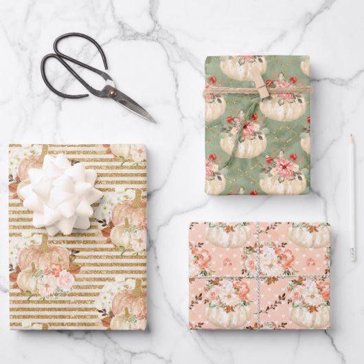 トレンディーベビーガールシャワーパンプキン子供の誕生日 ラッピングペーパーシート (正面)