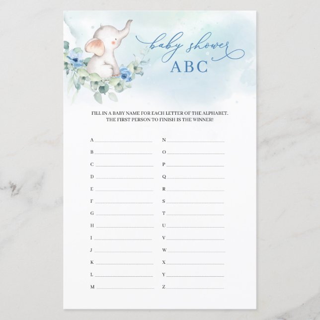 トレンディーベビー象ブルーフローラベビーシャワーABC (正面)