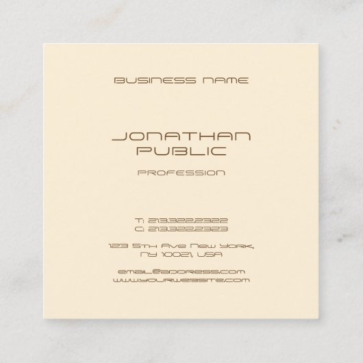 トレンディーベージュシンプルテンプレートミニマルモダンリスト スクエア名刺 (裏面)