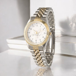 トレンディーベージュスタイリッシュモノグラムイニシャルと名前 腕時計