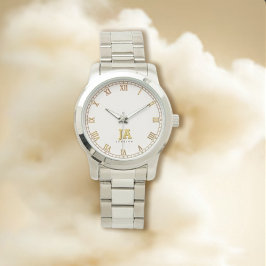 トレンディーベージュスタイリッシュ金ゴールドモノグラム名 腕時計