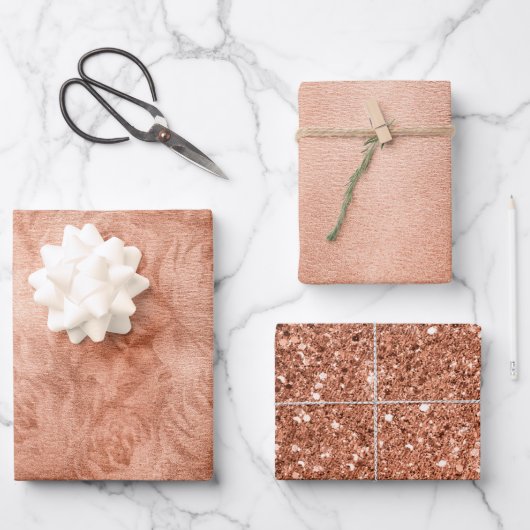 トレンディーベージュブラウンメタリックグリッター ラッピングペーパーシート (正面)