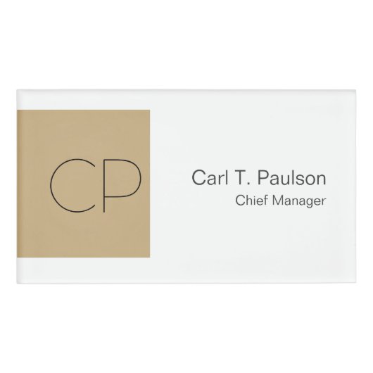 トレンディーベージュホワイトモノグラムミニマリストクリエイト 名札 (正面)