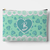 トレンディーペパーミントグリーンハートドットと渦巻き アクセサリーポーチ (正面)