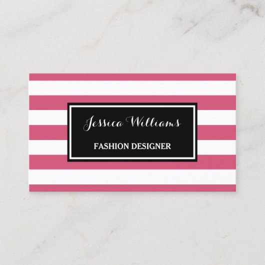 トレンディーホットピンクとブラックのストライプファッション設計者 名刺 (正面)
