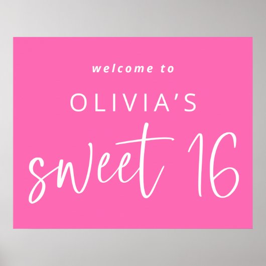 トレンディーホットピンクウェルカムトゥスウィート16誕生日 ポスター (正面)