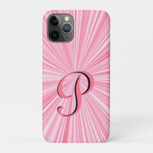トレンディーホットピンクカラーバーストモノグラムイニシャル iPhone 11 PROケース