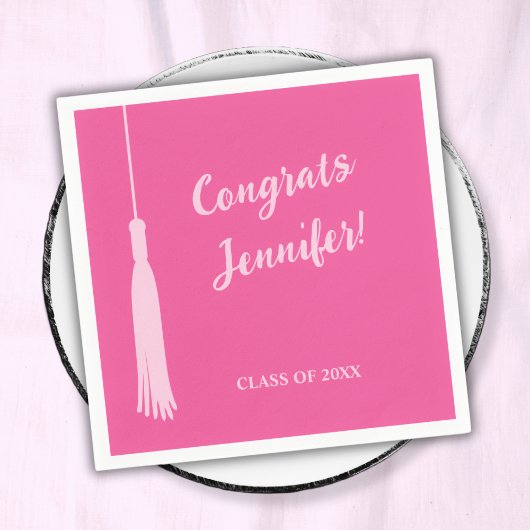 トレンディーホットピンクシック2024グラッドタッセル卒業 スタンダードカクテルナプキン