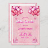 トレンディーホットピンクバービアドルベビーシャワー 招待状 (正面/裏面)