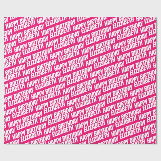 トレンディーホットピンクパーソナライズされたネームハッピーバースデー ラッピングペーパー (フラット)