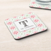 トレンディーホリデースノーフレークスクリスマスモノグラム コースター (左側)