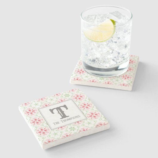 トレンディーホリデースノーフレークスレッドクリスマス ストーンコースター (横)