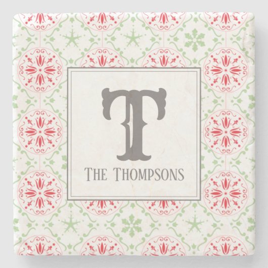 トレンディーホリデースノーフレークスレッドクリスマス ストーンコースター (正面)