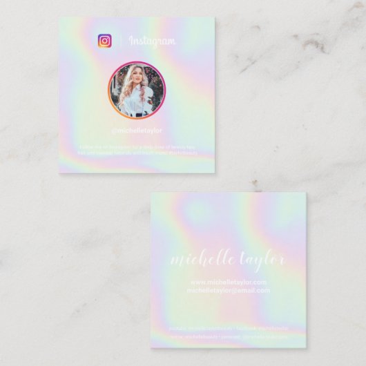 トレンディーホログラフィックパステルレインボーインスタグラム写真 コーリングカード (正面/裏面)