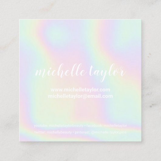 トレンディーホログラフィックパステルレインボーインスタグラム写真 コーリングカード (裏面)