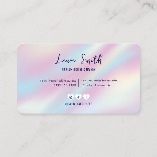トレンディーホログラフィックヘアスタイリスト爪、 ネイル美しいサロン 名刺 (裏面)
